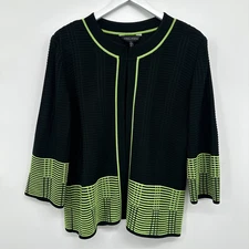 Ming Wang Cardigan Jacket Large Knit 3/4 Sleeve Shoulder Pads Office Career Boho