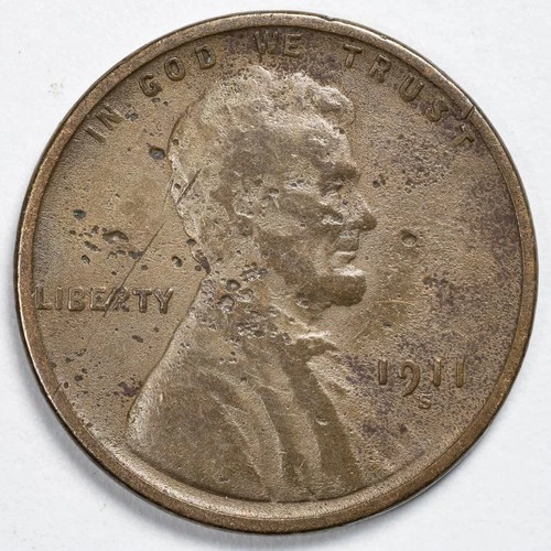 1911-S Lincoln Wheat Penny Cent San Francisco Mint Fine (F) Details