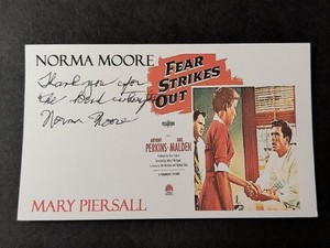 Norma Moore Signed Index Card - Fear Strikes Out