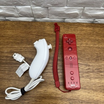 Nintendo Wii Red Motion Plus Remote Controller w/ Nunchuck RVL-036 Wiimote