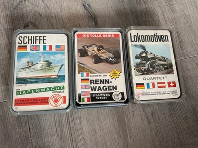 3x Quartett Kartenspiele ASS & Piatnik Schiffe Rennwagen Lokomotiven Vintage