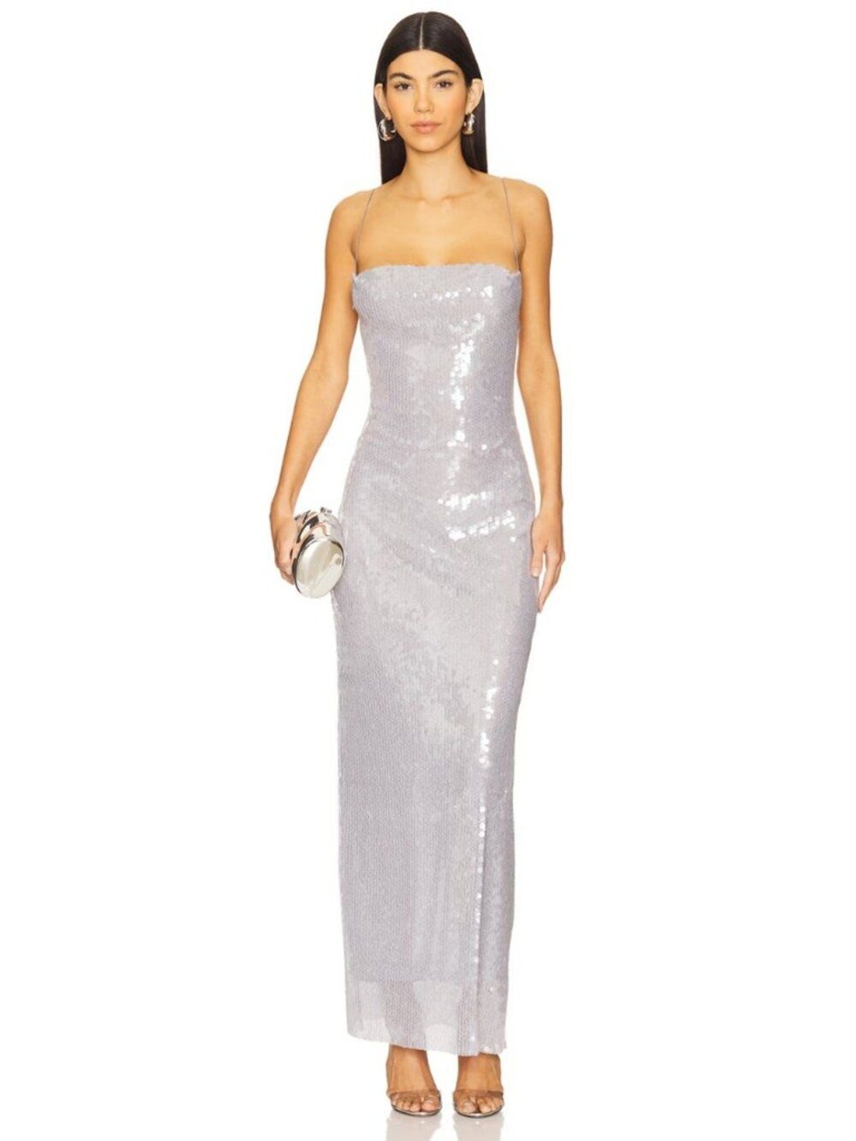 Bec + Bridge Aishya Grey Sequin Cowl Neck Lace Up Back Maxi Dress Size 2