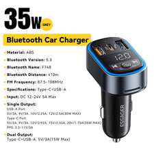 FM Bluetooth5.3 Transmitter 35W USB Type-C Dual Ports PD QC Car Charger Aux Radi
