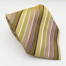 Roberto Villini Tie Silk Brown Purple Green Striped 3.75" Wide 57" Long