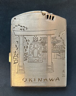 okinawa cigarettes Vintage 1950s Engraved Cigarette Case With Lighter Working Vintage, Memory of Okinawa Cigarette
