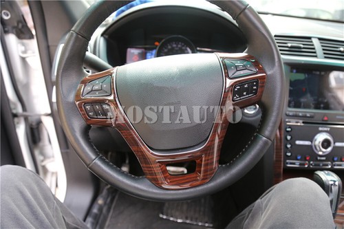 For Ford Explorer Wood Pattern Inner Steering Wheel Sequins Trim Cover 2016-2019 - Picture 6 of 12