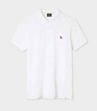 Paul Smith Slim Fit Polo Shirt White Black Grey Zebra Logo Organic Cotton