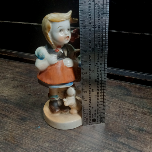 Child Flower Girl with Small Puppy Dog Antique Figure Mid-Century Japan Vintage - Picture 7 of 7