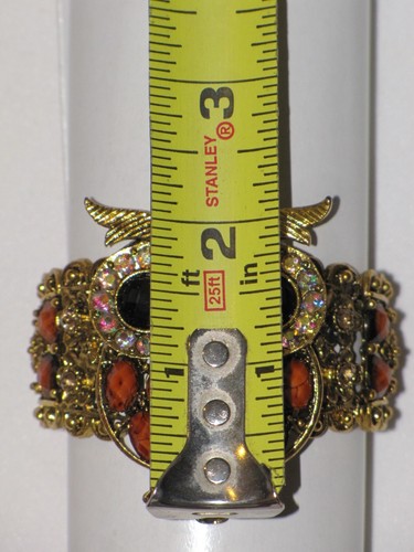 Owl Bracelet Rhinestone Gold Plated Red Blue Bangle Wide Stretch Cuff Womens - Picture 5 of 24