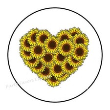 30 SUNFLOWER HEART ENVELOPE SEALS LABELS STICKERS PARTY FAVORS 1.5" ROUND