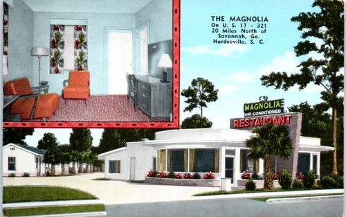 Cartolina Carolina del Sud The Magnolia Restaurant Motel US 17 321 Hardeeville SC - Foto 1 di 2