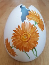 VASE UNIKAT PORZELLAN FREIBERG EI MATT HANDBEMALT VON K. LEESCH GERBERA OSTERN