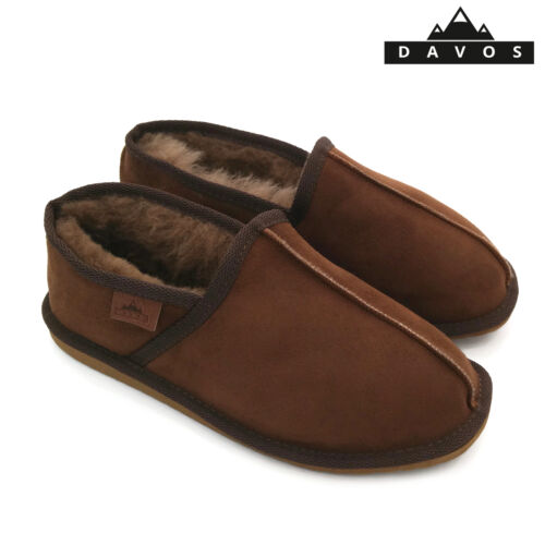 Men’s Luxury Brown Handmade Genuine Sheepskin Suede Fur Slippers EVA Sole New - Afbeelding 1 van 8