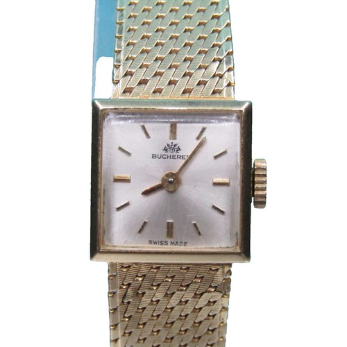 Vintage Bucherer Womens Watch 11mm Gold Plated Enamel Bangle 