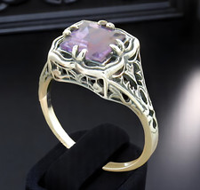 GENUINE AMETHYST ART DECO STYLE 925 STERLING SILVER FILIGREE RING      780