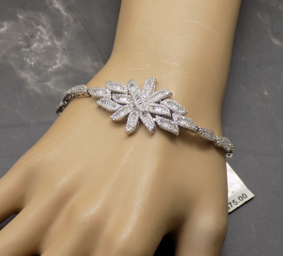 925 Sterling Silver Art Deco Bracelet White Colorless Cubic