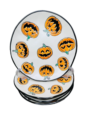 Blue Sky ELI+ANA Jack-O-Lanterns Calabazas Juego de 4 Platos de Ensalada 8.5" Halloween - Imagen 3 de 17