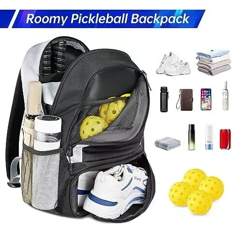 Pickleball Backpack for Men with Shoe Compartment and Fence Hook in Black-Grey