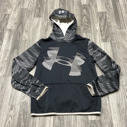 UNDER ARMOUR Graphic Pullover Black Hooded Sweatshirt Hoodie Boy's Size XL - Picture 2 of 10