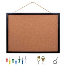 Black Cork Board Bulletin Board 17.7"x 13.3" Pin Boards For Walls Oak Wood Finis