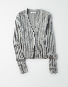 New-American-Eagle-Bodycon-Cable-Knit-Gray-Cardigan-Sweater-Medium-Large-X-Large