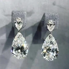 Clear Crystal Teardrop Rhinestone Earrings Silver Prom Pageant Drop Dangle