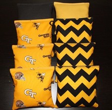8 All Weather CORNHOLE BEANBAGS made w GEORGIA TECH YELLOW JACKETS Fabric