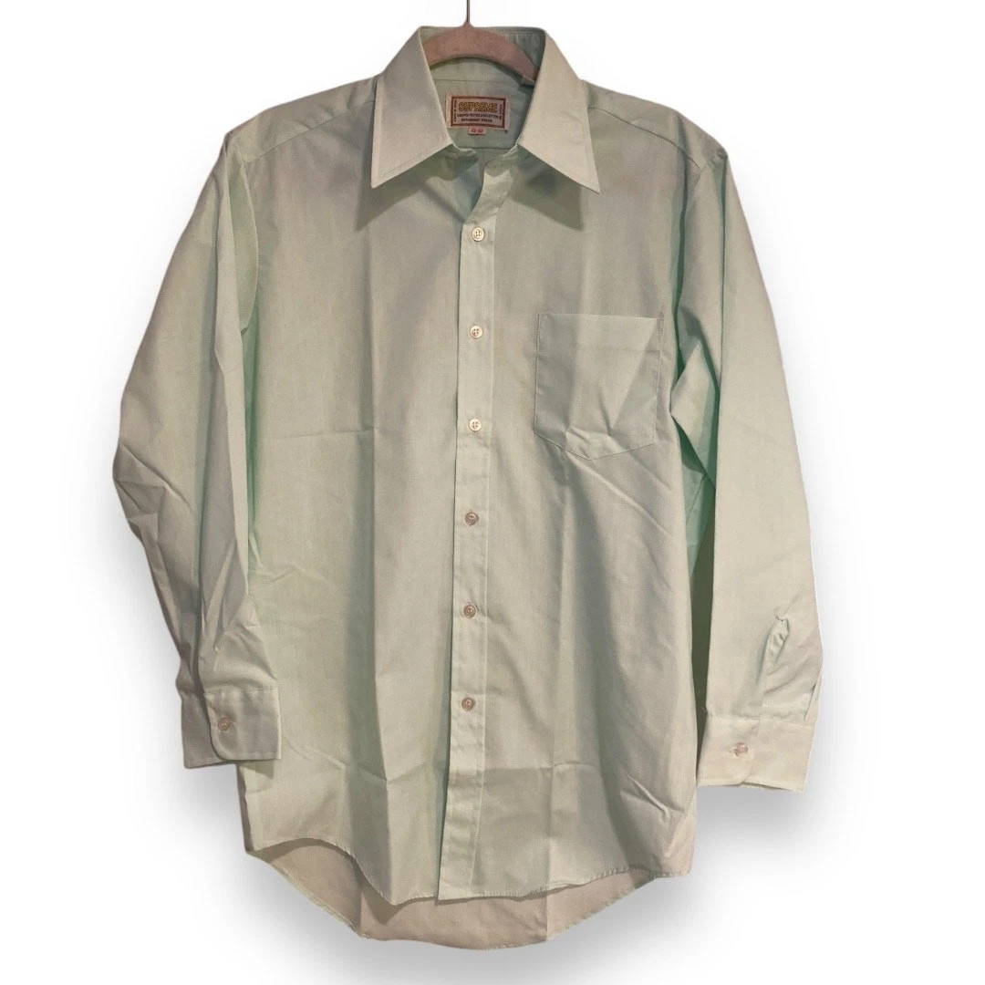 Chemise habillée homme vintage vert menthe suprême col manches longues taille 15 32