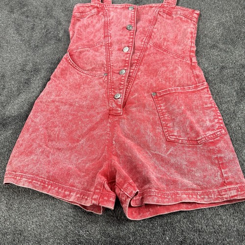 7 for all Mankind Acid Denim Romper Shortall Women’s Small Pink Sweetheart Retro - Picture 15 of 20