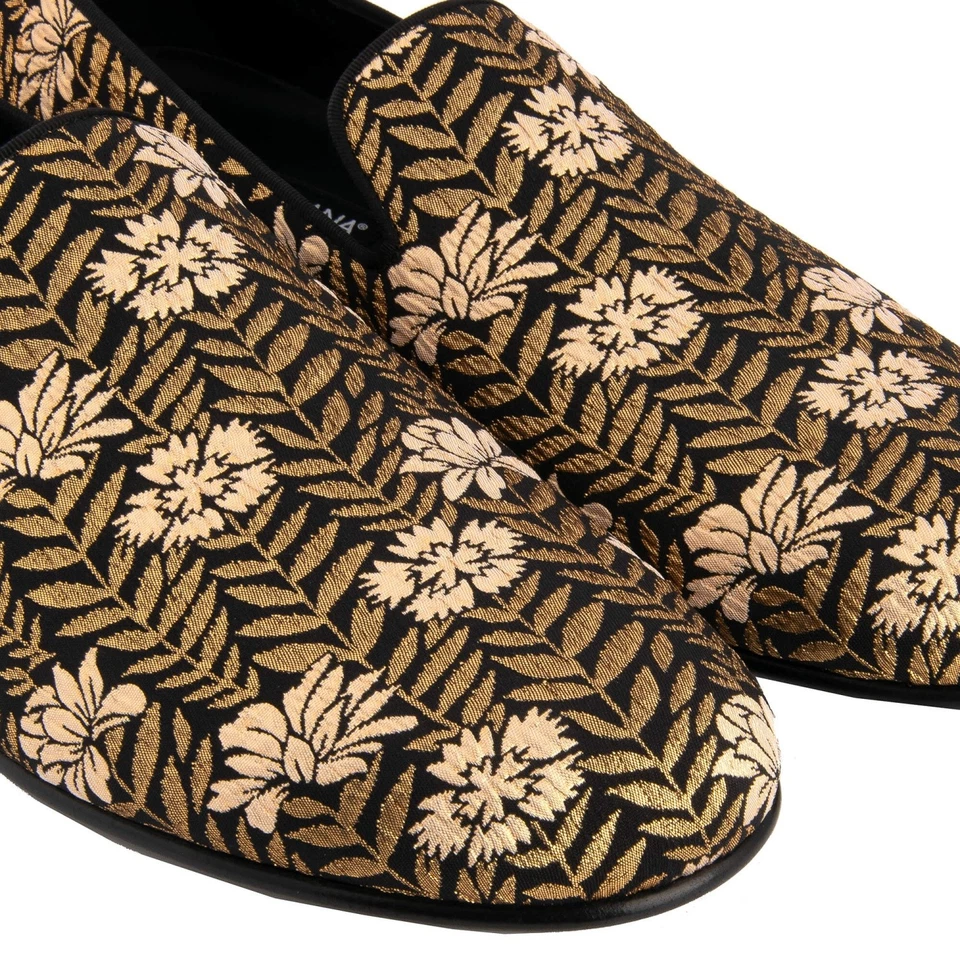 Zapatos Mocasines DOLCE & GABBANA Flor Jacquard AMALFI Dorado Negro Foto 4 de 4