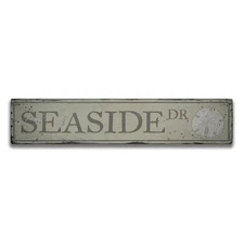 Seaside Drive Rustic Distressed Sign, Personalized Wood Sign