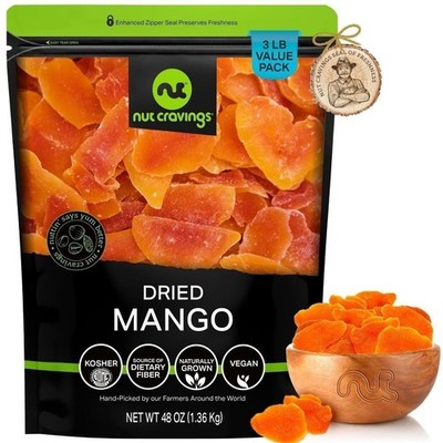 Nut Cravings Sun-Dried Mango Slices with Sugar Added   3LB Bulk Pack (48oz)