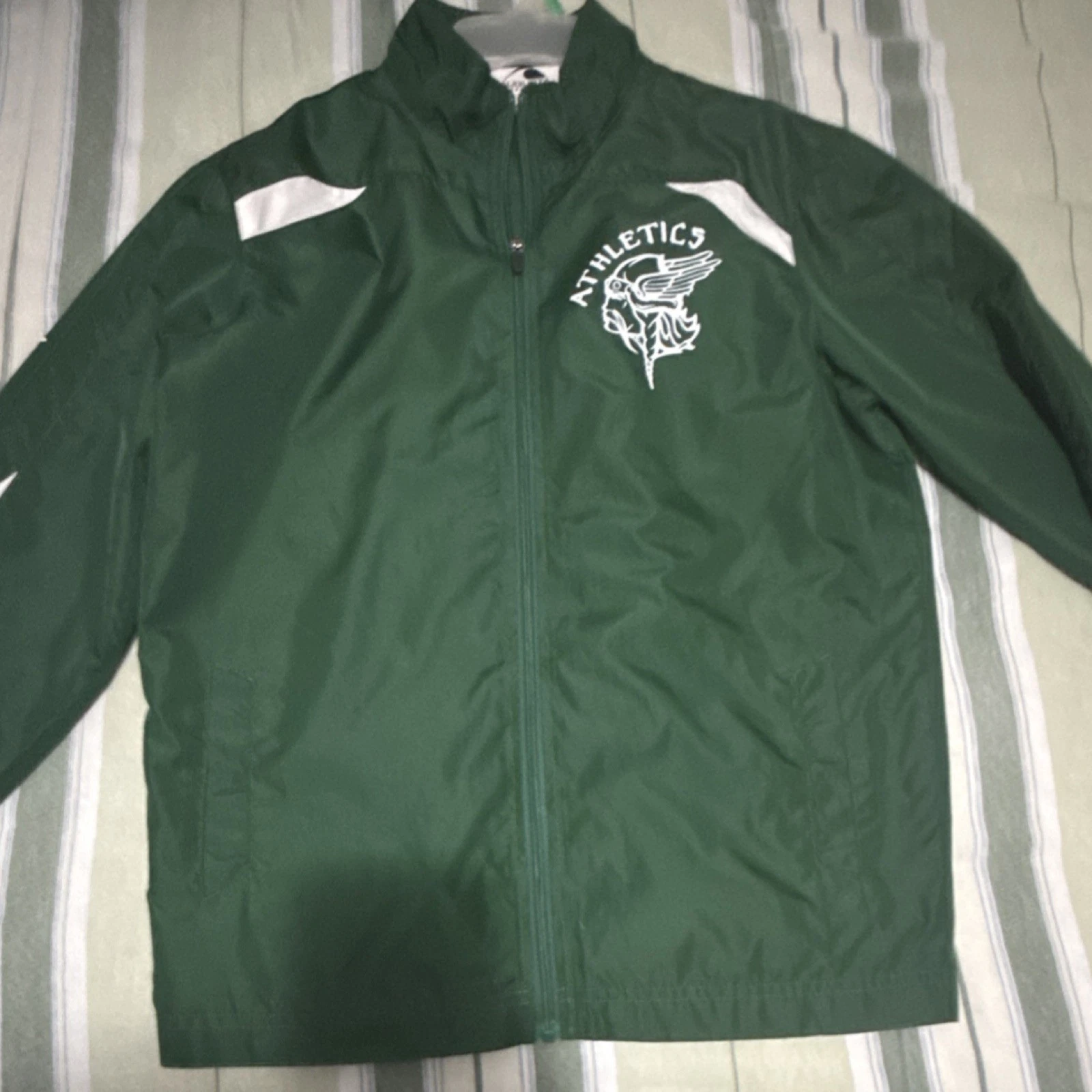 Green Athletics Men's Full Zip Windbreaker Jacket Green White Stand Collar