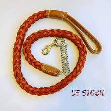 Heavy Duty Anti-Pull Braided Leather Dog Leash with Shock Absorbing Spring Buffe