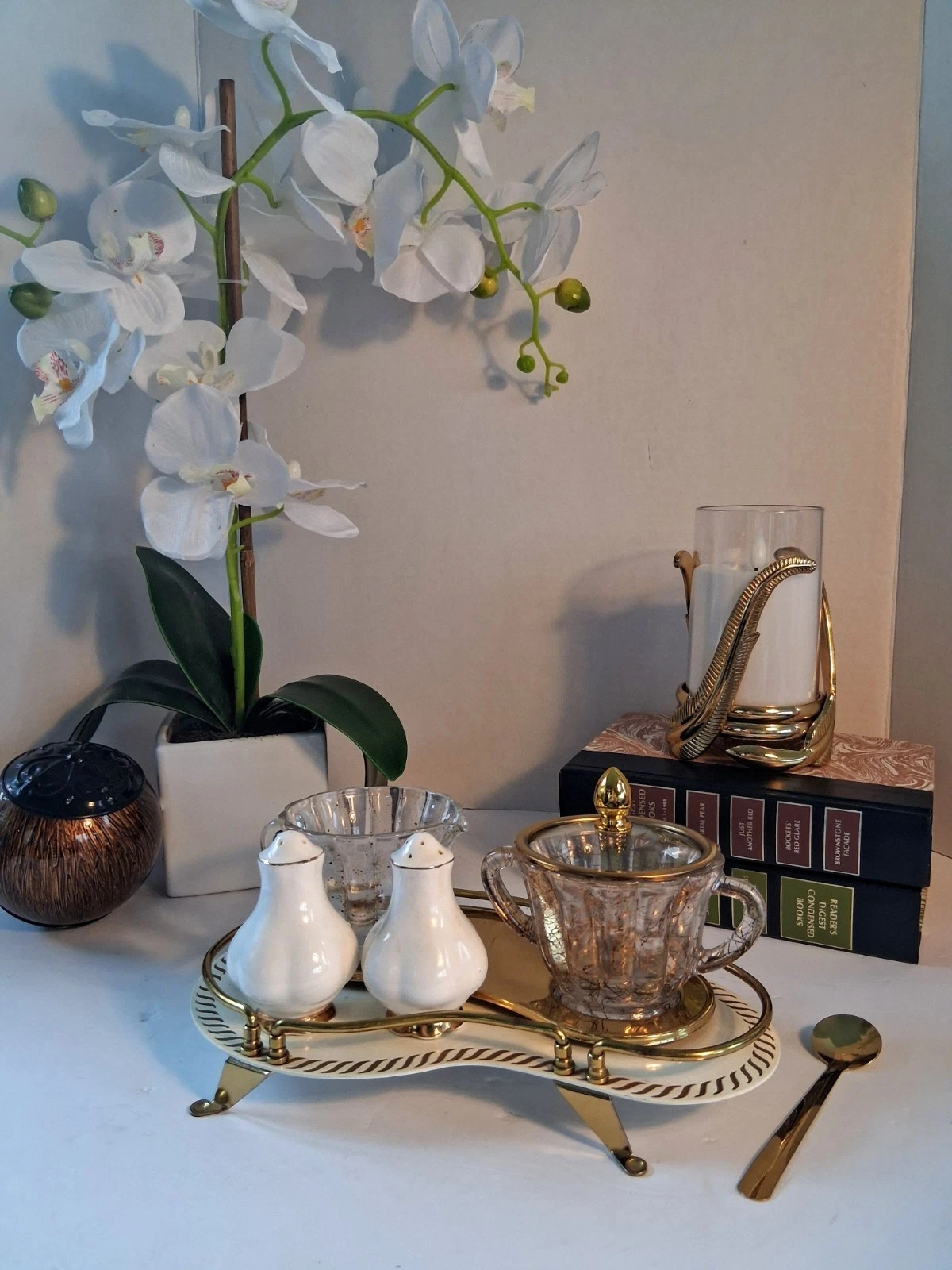 MCM "Atomic"Serving Set; Cream,Sugar,S & P,Spoon,Tray Set;Kidney Shape, Read Pls