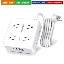 Surge Protector Power Strip - 6 Ft Flat Plug Extension Cord with 8 Widely Out...