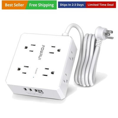 Surge Protector Power Strip - 6 Ft Flat Plug Extension Cord with 8 Widely Out...