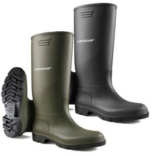 Dunlop Unisex Waterproof Black/Green Rubber Wellies Snow Wellington Boots New SZ