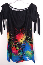 Women's Black Off-Shoulder Mini Dress W' Multicolor Splatter Print Size Size S