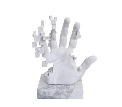 Italfama Pixel Hand Sculpture White Resin With Marble Base Modern Decor