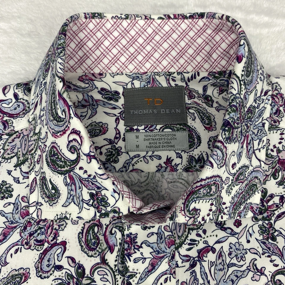Thomas Dean Dress Shirt Mens Medium Purple/Gray Paisley Contrasting Trim - Image 3 of 4