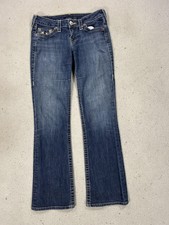 Y2K True Religion Jeans Womens 30 Blue Boot Cut Low Rise Horseshoe Stitch Denim