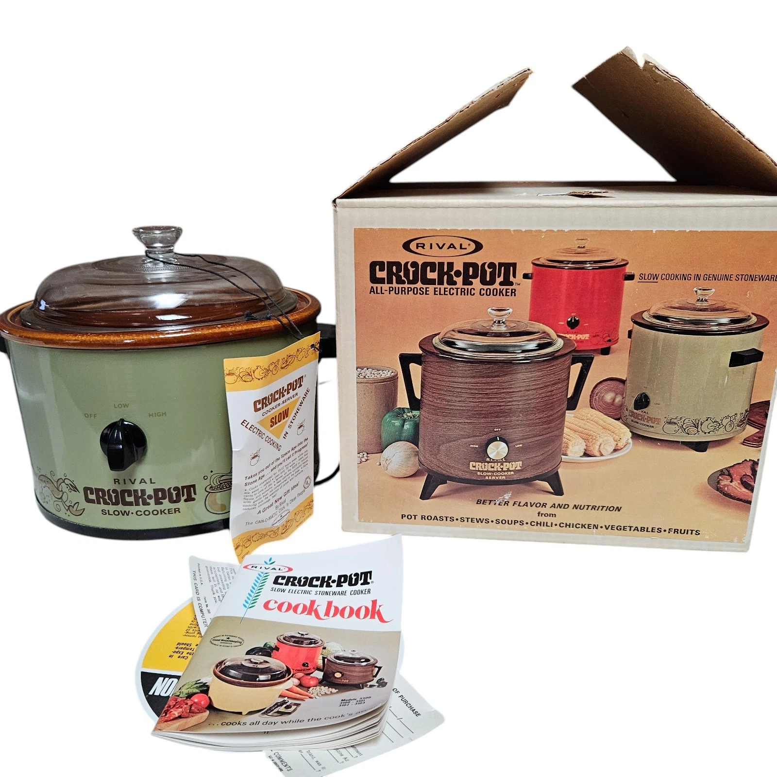 Vintage 1970s Rival Crock Pot Electric Cooker 2Qt Model 3103A Avocado Green NEW