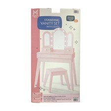 Member's Mark Vanity Set with Lights Stool, Three Panel Mirror, 9 LED Lights