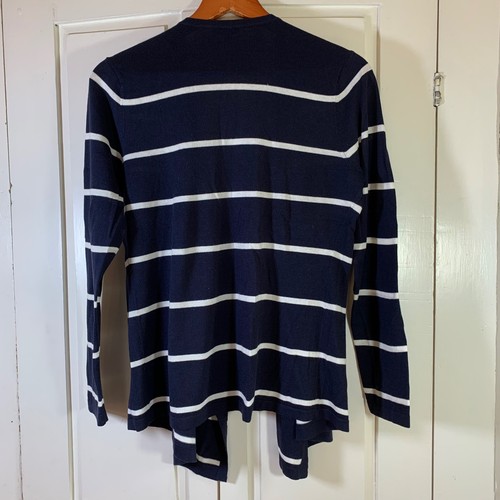 Cardigan Talbots Petite MP blu navy bianco righe aperto maglione preppy nautico casual - Foto 3 di 12