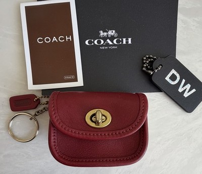 COACH VINTAGE RED TURNLOCK MINI CITY BAG KEYRING FOB CHARM BRASS