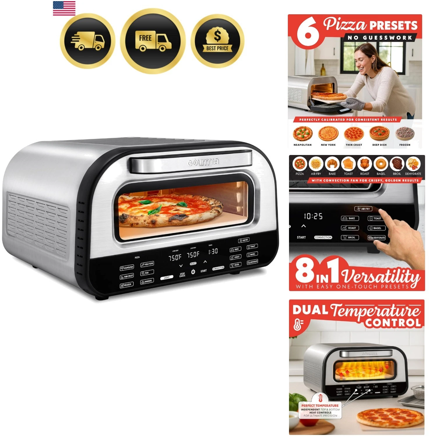 Indoor Pizza Oven Air Fryer Toaster 1800W Countertop Multi-Cooker Pizza Stone
Opens in a new window 