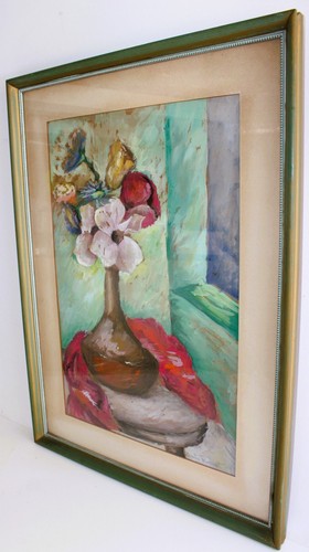 ELAINE RODBART ANTIQUE WATERCOLOR PAINTING PAPER SIGNED FLOWERS VASE STILL LIFE - Picture 5 of 10