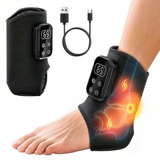 Electric Foot Ankle Massager Brace Pain Relief Heating Vibration Therapy Black