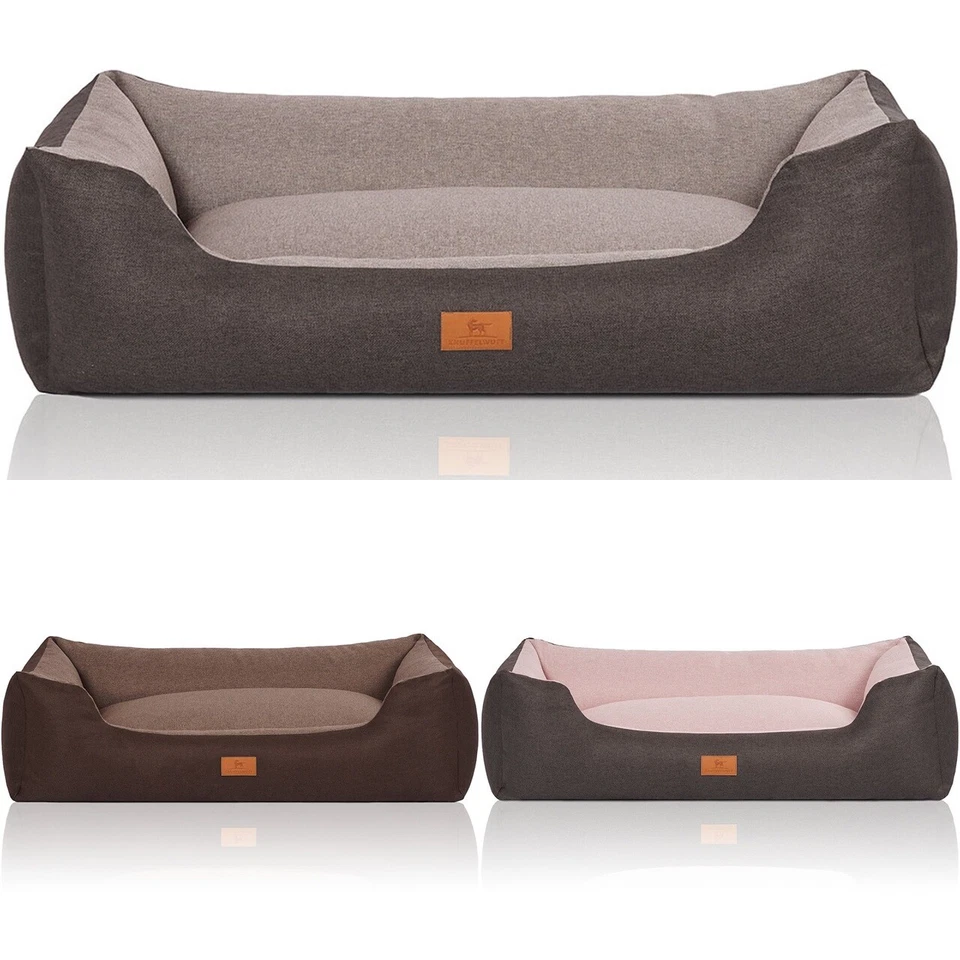 KNUFFELWUFF Hundebett Luke aus Velour mit feinem Handwebcharakter Hundekörbchen Hundesofa